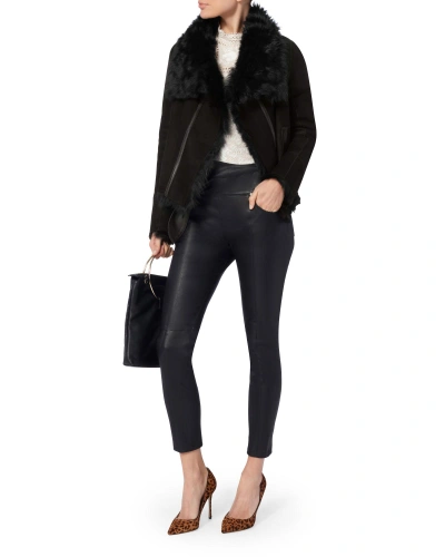 Shop Yves Salomon Reversible Shearling Moto Jacket In Black