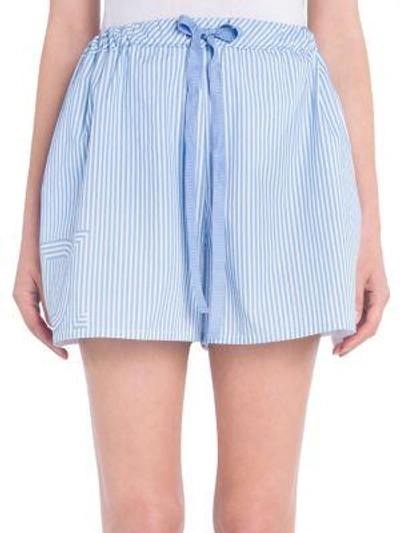 Shop Fendi Cotton Striped Shorts In Blue-white