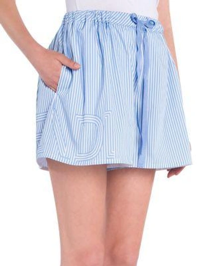 Shop Fendi Cotton Striped Shorts In Blue-white