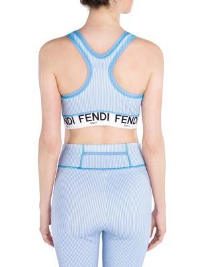 Fendi Striped Logo Sports Bra In Blue-white