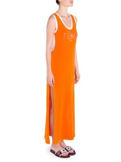 Shop Fendi Logo Knit Tank Dress In Orange