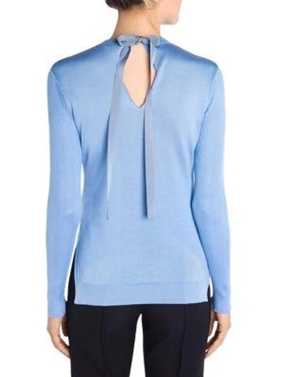 Shop Fendi Rib Knit Embroidered Pullover In Blue