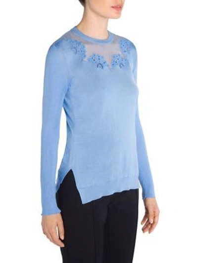 Shop Fendi Rib Knit Embroidered Pullover In Blue