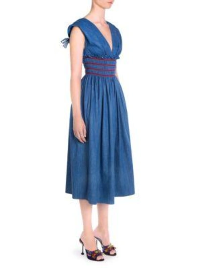 Shop Miu Miu Empire Waist Denim A-line Dress