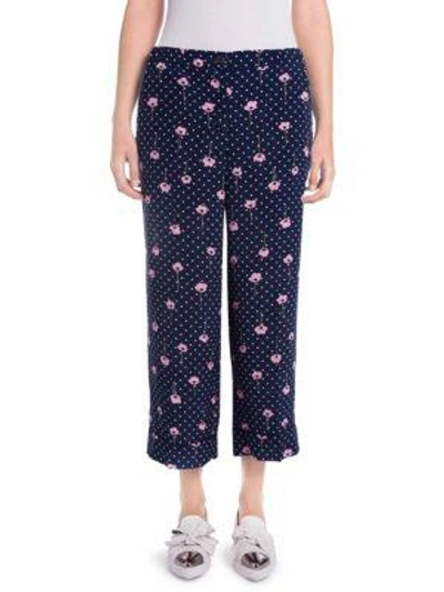 Shop Miu Miu Cropped Pajama Pants In Blue White