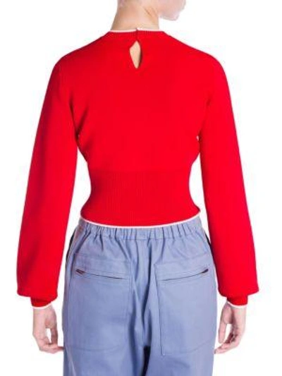 Shop Miu Miu Patch Ribbed Pullover In Red