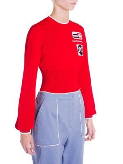 Shop Miu Miu Patch Ribbed Pullover In Red