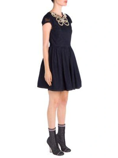 Shop Fendi Pearl Detail Denim Dress