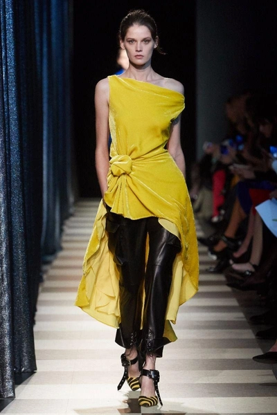 Shop Monse Off-the-shoulder Velvet Dress In Chartreuse