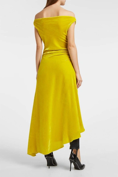 Shop Monse Off-the-shoulder Velvet Dress In Chartreuse