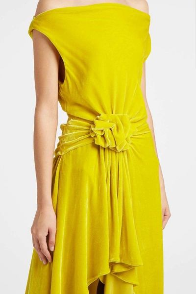 Shop Monse Off-the-shoulder Velvet Dress In Chartreuse
