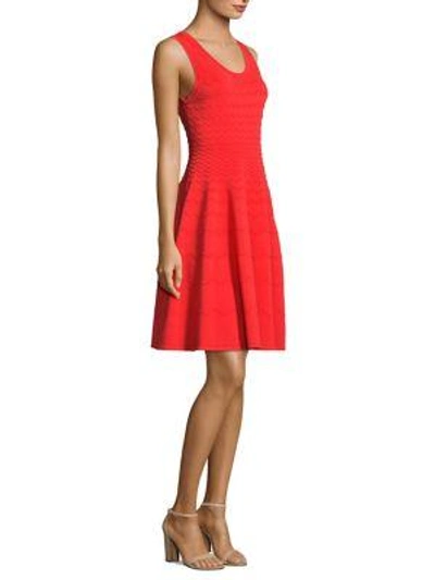 Shop Milly Chevron Fit-and-flare Dress In Poppy
