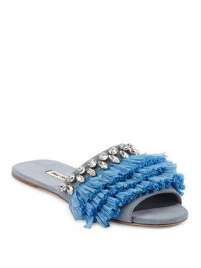 Shop Miu Miu Tasseled Suede Slides In Blue