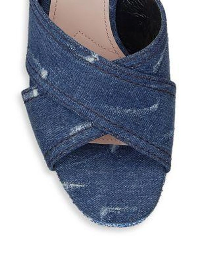 Shop Miu Miu Crisscross Denim Platform Sandals In Blue Astro