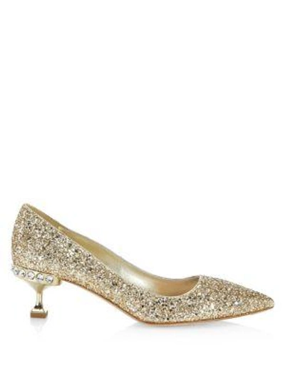 Shop Miu Miu Glitter Slip-on Pumps In Gold