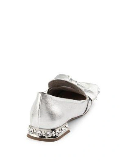 Shop Miu Miu Embellished Metallic-leather Loafers In Silver