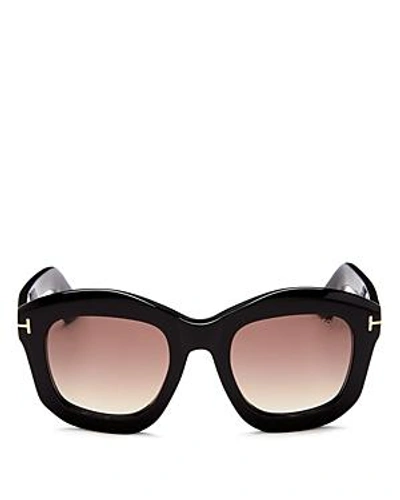 Shop Tom Ford Women's Julia Square Sunglasses, 50mm In Shiny Black/brown Gradient