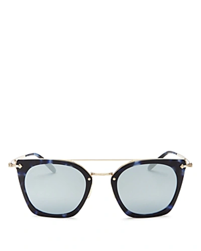Shop Oliver Peoples Women's Dacette Brow Bar Mirrored Square Sunglasses, 50mm In Cobalt/blue Silver Mirror