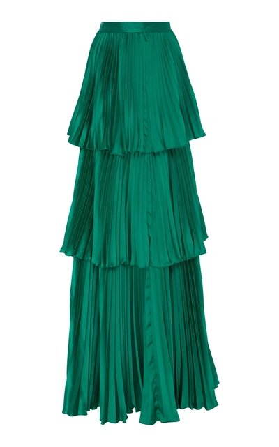 Shop Amur Eve Pleated Satin Skirt In Green