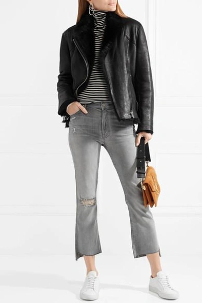 Shop Mother The Insider Crop Distressed High-rise Flared Jeans In Gray