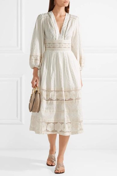 Zimmermann Prima Dot Broderie Anglaise-trimmed Swiss-dot Cotton Dress In  Ivory | ModeSens
