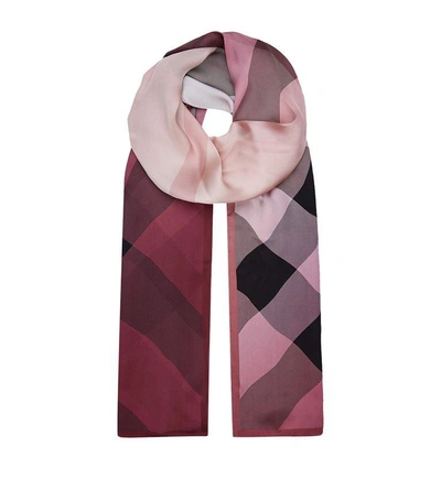 Shop Burberry Check Silk Scarf In Purple