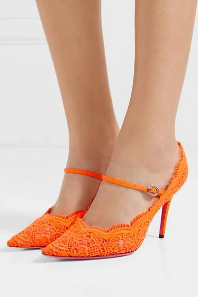 Shop Gucci Virginia Crystal-embellished Corded Lace Mary Jane Pumps