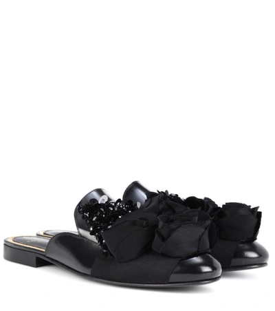 Shop Lanvin Embellished Leather Mules In Black