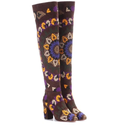 Shop Aquazzura Biba 85 Suede Over-the-knee Boots In Multicoloured