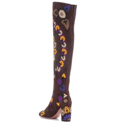 Shop Aquazzura Biba 85 Suede Over-the-knee Boots In Multicoloured