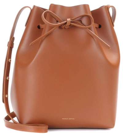 Shop Mansur Gavriel Leather Bucket Bag In Brown