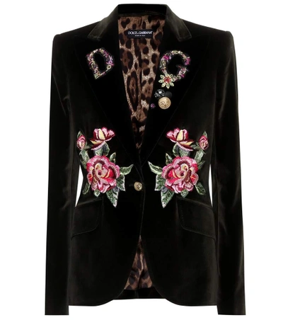 Shop Dolce & Gabbana Embellished Velvet Blazer In Grigio Chiaro 1