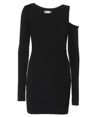 Shop Amiri Ribbed Cotton And Cashmere Dress In Llack