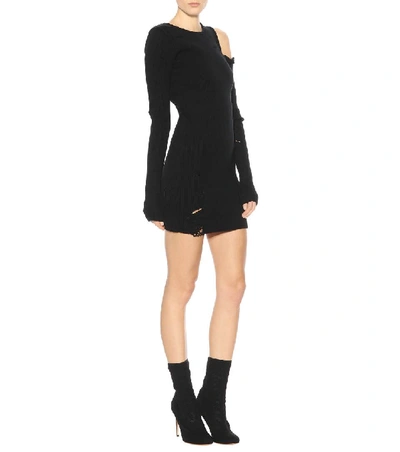 Shop Amiri Ribbed Cotton And Cashmere Dress In Llack