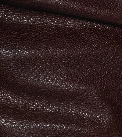 Shop Saint Laurent Ruffled Leather Minidress In Brown