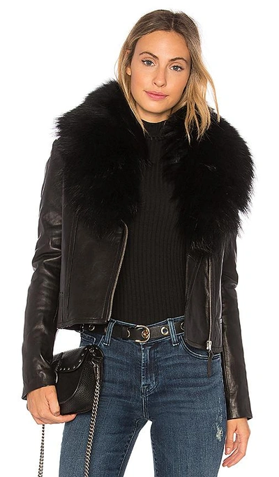 Shop Mackage Yoana Leather Jacket With Fur Trim In Black