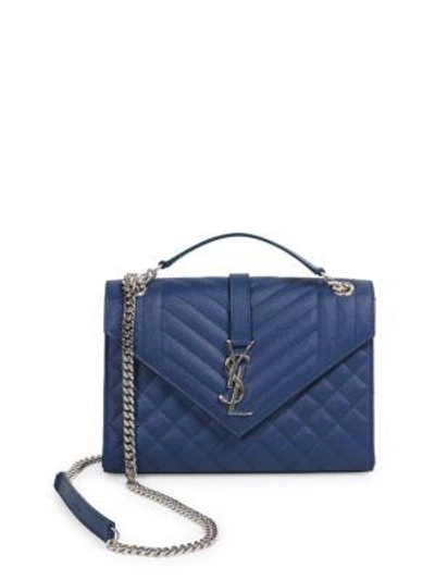 Shop Saint Laurent Medium Tri-quilt Leather Envelope Bag In Denim Blue