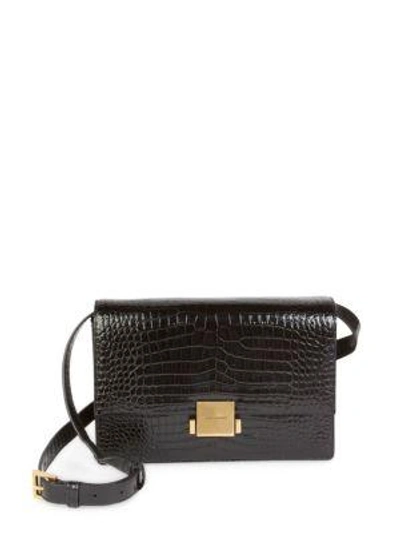 Shop Saint Laurent Medium Bellechase Flap Faux-crocodile Leather Crossbody Bag In Noir