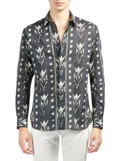 Shop Saint Laurent Ikat Silk Button-down Shirt In Black White