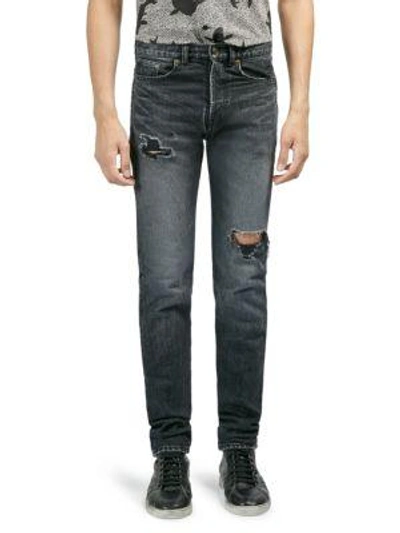 Shop Saint Laurent Distressed Slim-fit Jeans In Anthracite