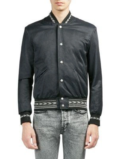 Shop Saint Laurent Satin Front Snap Bomber Jacket In Black
