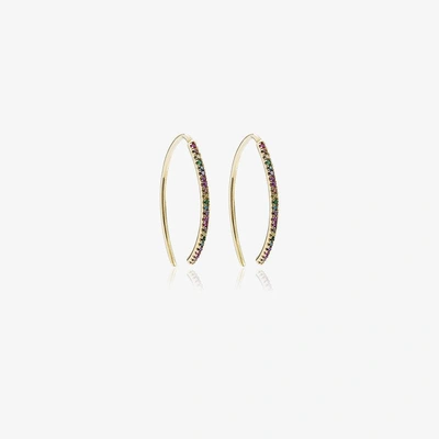 Shop Ileana Makri 18k Yellow Gold And Multicoloured Diamond Rainbow Hoops In Metallic