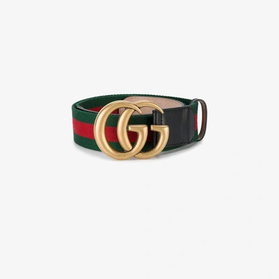 Shop Gucci Web Double G Buckle Belt In Multicolour