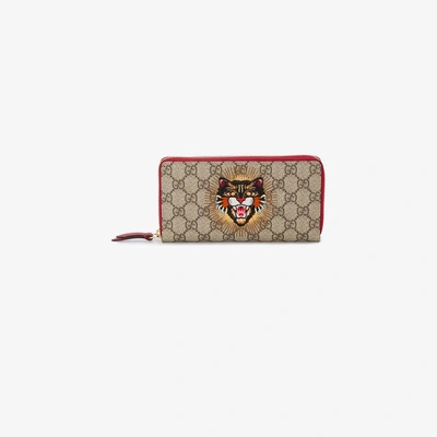 Shop Gucci Gg Supreme Angry Cat Wallet In Beige