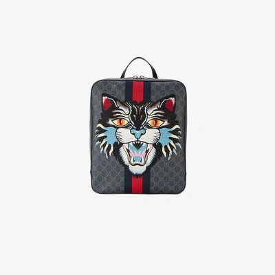 Shop Gucci Gg Supreme Backpack With Angry Cat In Black