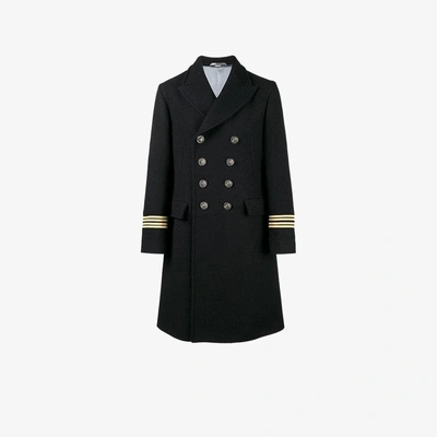 Shop Gucci Embroidered Double-breasted Coat In Blue