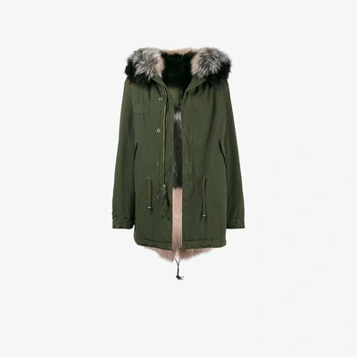 Shop Mr & Mrs Italy Khaki Pink And Grey Fur Lined Parka