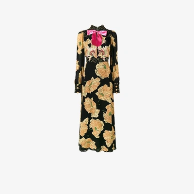 Shop Gucci Poppy Print Gown In Black