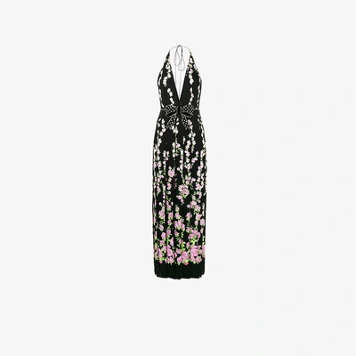 Shop Gucci Climbing Roses Print Bow Embellished Gown In Black