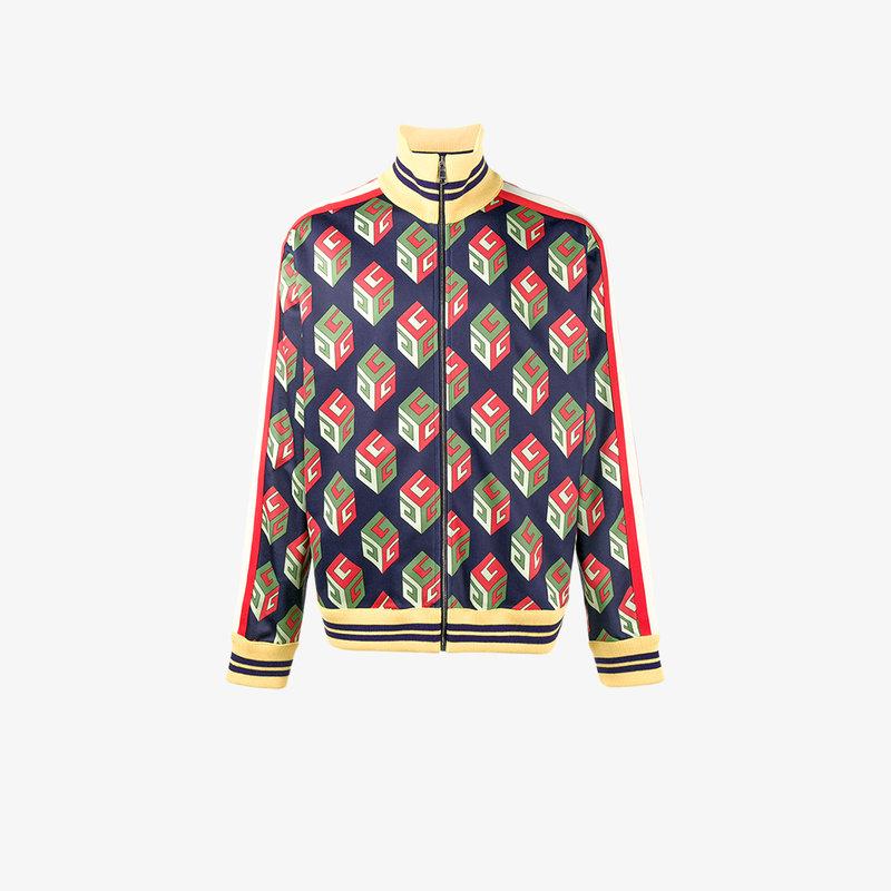 Gucci Gg Wallpaper Technical Jersey Jacket In Blue | ModeSens